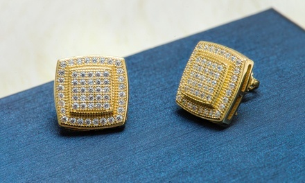 Men's Sterling Silver Micropave Cubic Zirconia Screwback Earrings