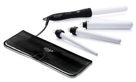 4in1 Interchangeable Ceramic Curling Wand Set w/ Protective Heat Station Mat