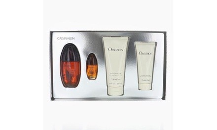 OBSESSION by Calvin Klein 4 PIECE GIFT SET - 3.4 OZ EAU DE PARFUM SPRAY Box