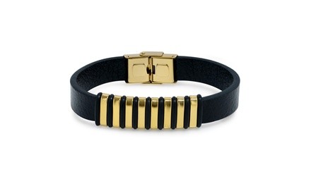 Men's 18K Gold Fancy Leather Bracelet By Elite Force