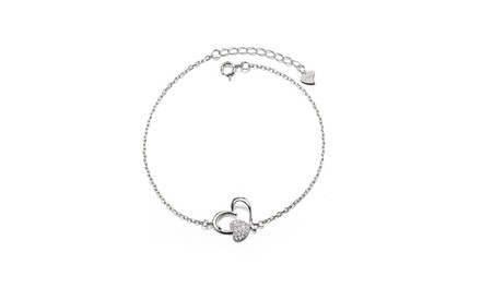 Sterling Silver Heart Anklet with Swarovski Crystals