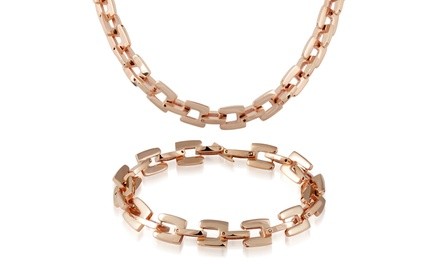 Men's Rose Gold Multi Link Necklace and Bracelet Set by Elite Force