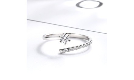 Sterling Silver Overlap Adjustable Ring with Swarovski Crystals