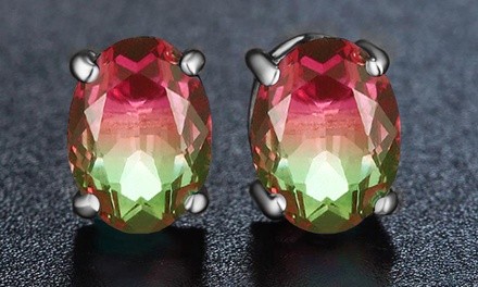 Sterling Silver 2.00 CTTW Watermelon Tourmaline Oval Cut Studs