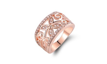 18K Rose Gold Floral Ring made with crystals from Swarovski