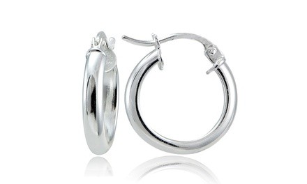 Sterling Silver Polished French Lock Round Hoop Earrings, 15mm