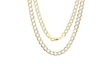 Italian 2 Tone Pave Sterling silver 5MM Cuban chain necklace