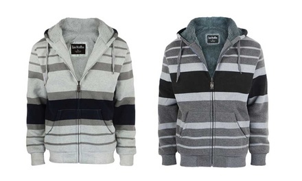 Men's Striped Zip Up Hoody with Fleece Lining