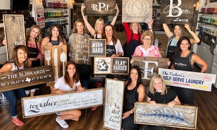 DIY Home Decor Wood Workshop or Wood and Wine Workshop Party at Board and Brush Creative Studio (Up to 49% Off)
