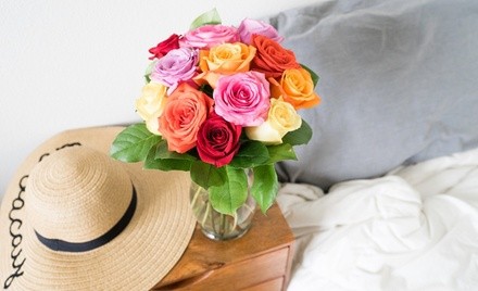 One Dozen Assorted Mixed Roses with Glass Vase and Shipping Included from FromYouFlowers.com (35% Off)