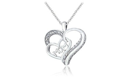 Sterling Silver 1/8ct Diamond MOM Double Heart Necklace