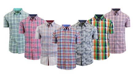 Men's Short-Sleeve Plaid and Camo Shirts