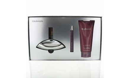 EUPHORIA by Calvin Klein 3 PIECE GIFT SET - 3.4 OZ EAU DE PARFUM, 0.33 OZ EAU DE