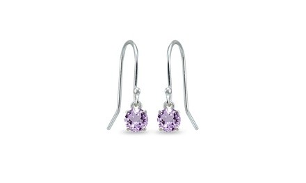 Amethyst Solitaire Dangle Earrings in 925 Sterling Silver