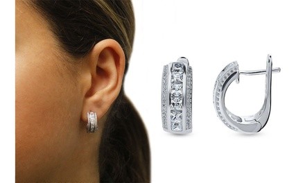 18K White Gold Plated Huggie Earrings Made With Crystals From Swarovski