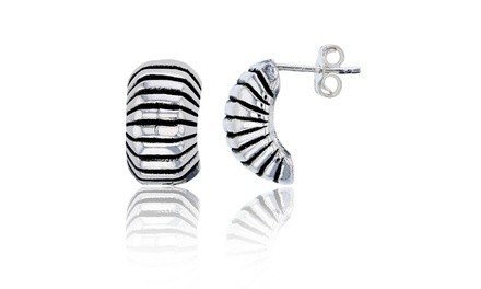 Sterling Silver Oxidized 13x8mm Antique Curved Stud Earring