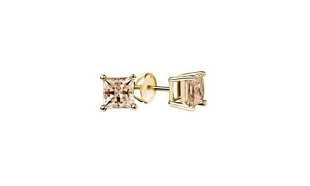 10k Yellow Gold Princess Cut Created Champagne Sapphire Stud Earrings