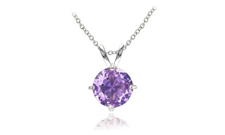 Sterling Silver Simulated Amethyst 7mm Round Solitaire Pendant Necklace