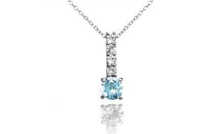 Sterling Silver Blue Topaz and White Topaz 5-Stone Round Drop Necklace