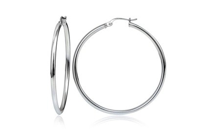 Sterling Silver 50mm Round Hoop Earrings