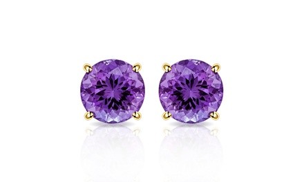 2CTW 10K Gold Genuine Amethyst Stud Earrings By MUIBLU Gems