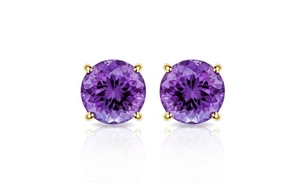 2CTW 10K Gold Genuine Amethyst Stud Earrings By MUIBLU Gems