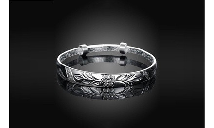 Sterling Silver Diamond Cut Floral Bangle