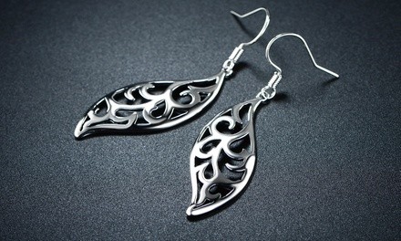 Silvertone Filigree Leaf Earrings by Sevil