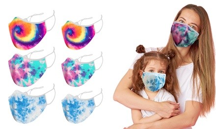 Dual Layer Reusable Adult and Kids' Matching Tie-Dye Masks Set (6-Pack)