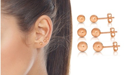 High Polished 3 Pair Ball Stud Earrings Set 