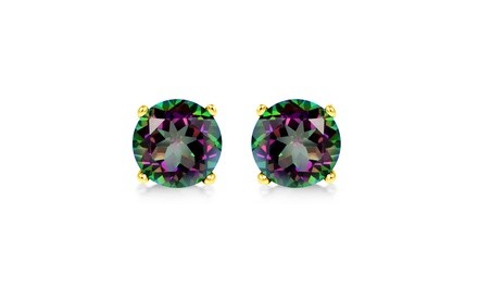 Solid 10K Gold 2CTW Rainbow Topaz Stud Earrings By MUIBLU Gems