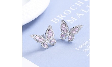 Sterling Silver Multi-Cut Pink Butterfly Earrings with crystals from Swarvoski