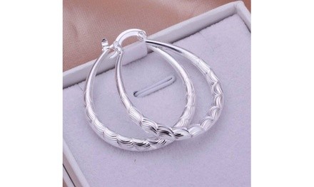 925 Sterling Silver Oval Filigree Hoop Earrings