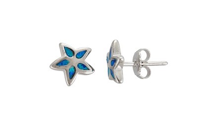 Sterling Silver Created Opal Star Fish Stud