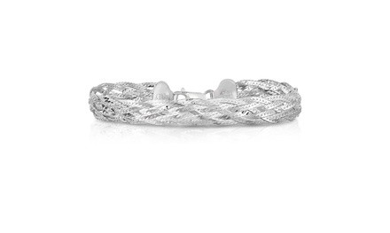 Italian Handmade Sterling Silver 4 or 6 Row Woven Herringbone Bracelet 