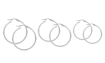 Large Italian 3 Pack Hoop Earrings Set in 14K Gold 