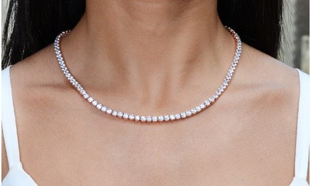 54 CTTW Luxury Tennis Necklace in 14K Rose Gold Plated 
