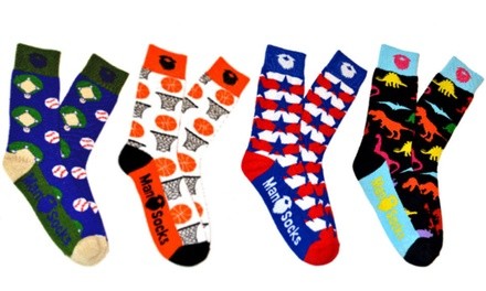 ManSocks Men's Fun Moisture-Wicking Assorted-Pattern Socks Mystery Deal (4 Pairs)