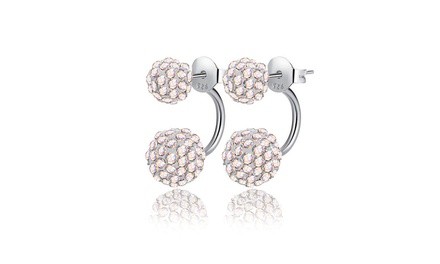 Clearance Rhodium Plated Brass Round Crystal Ball Front to Back Earring