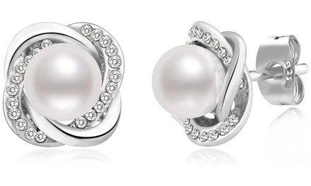 Crystal Pearl Stud Earrings Jewelry