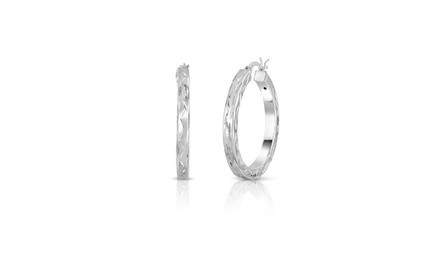 Sterling Silver 30mm Diamond Cut French Lock Hoops 