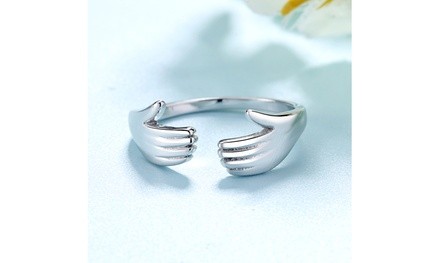 Sterling Silver Hugging Hands Adjustable Ring 