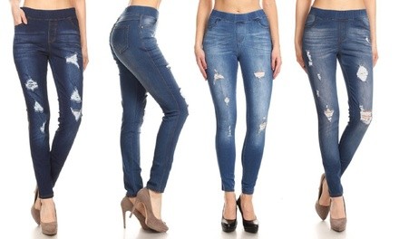  Women's Pull-On Skinny Ripped and Distressed Denim Jeggings (Also in Plus)