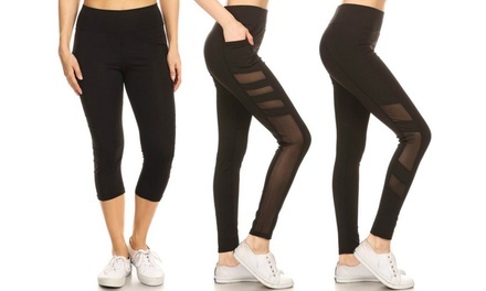 Women's High-Waist Mesh-Panel Capri or Full-Length Leggings