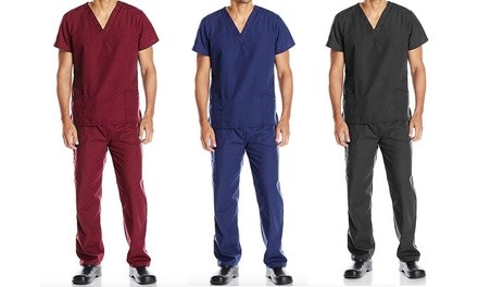 Green Town Men's V-Neck Medical Scrubs Set