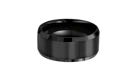 Spikes Men's Tungsten Comfort Fit Black Beveled Edge Wedding Band Ring