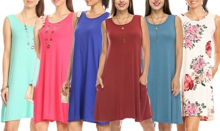 Women's Nelly Sleeveless Tunic Dress with Pockets; Plus Sizes Included