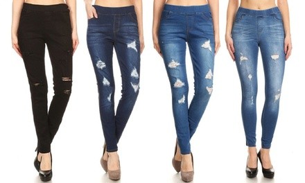  Women's Pull-On Skinny Ripped and Distressed Denim Jeggings (Also in Plus)