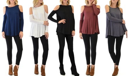 Lyss Loo Cold-Shoulder Long-Sleeve Top with Fleece Leggings