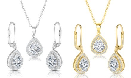 Pear Halo Pendant and Drop Earrings Set made with Swarovski Elements by Elements of Love